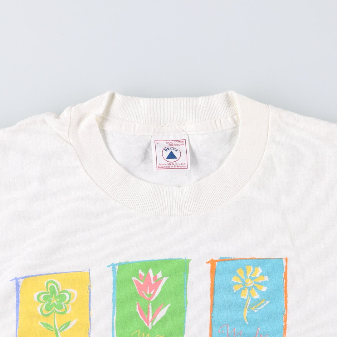 Vintage 90'S Delta DELTA Printed T-shirt, Made in USA, Men's L size cotton white type Vintage Second Hand