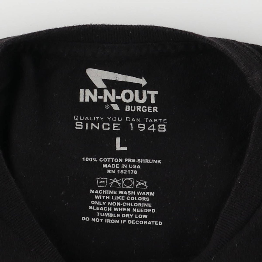 IN-N-OUT BURGER In-N-Out Burger Advertising T-shirt Made in USA Men's L size cotton black type Vintage Second Hand