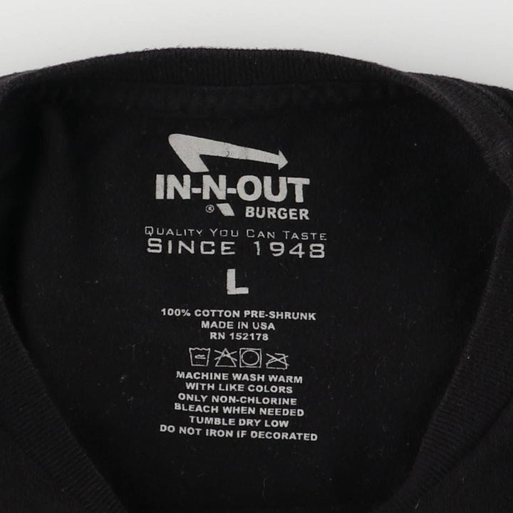 IN-N-OUT BURGER In-N-Out Burger Advertising T-shirt Made in USA Men's L size cotton black type Vintage Second Hand