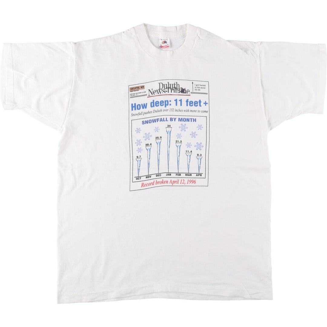 90'S Fruit of the Loom printed T-shirt, made in the USA, men's XL size, vintage cotton white type Vintage Second Hand