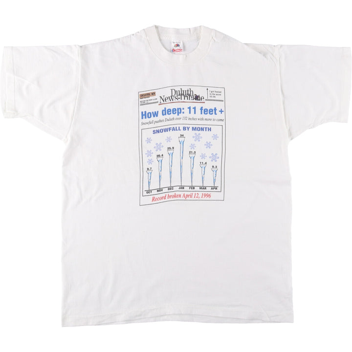 90'S Fruit of the Loom printed T-shirt, made in the USA, men's XL size, vintage cotton white type Vintage Second Hand