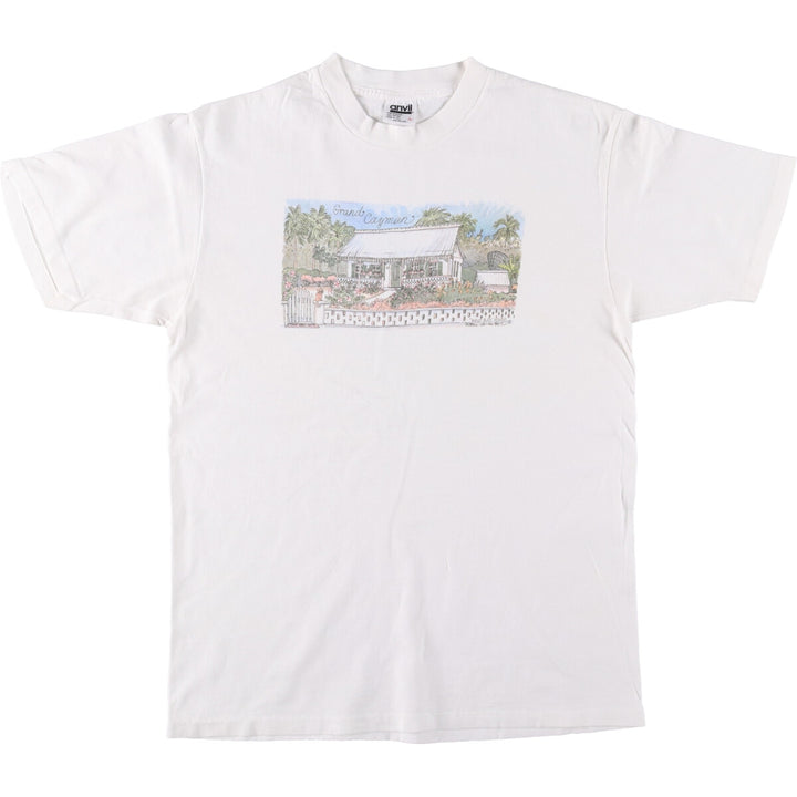 90'S Anvil Printed T-shirt, Made in USA, Men's L size, Vintage cotton white type Vintage Second Hand
