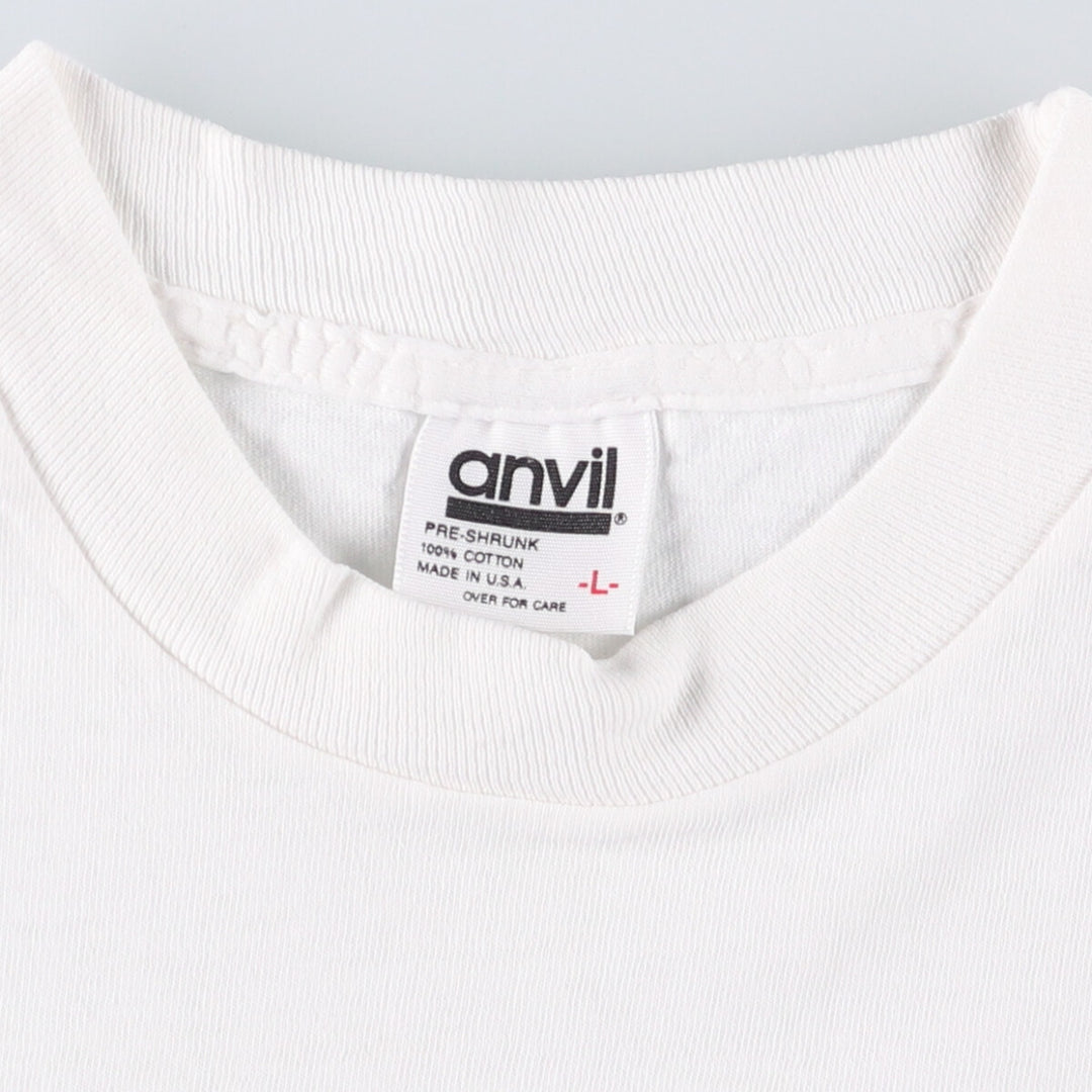 90'S Anvil Printed T-shirt, Made in USA, Men's L size, Vintage cotton white type Vintage Second Hand