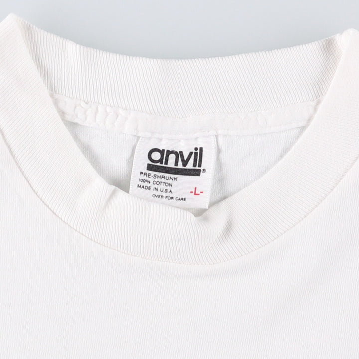 90'S Anvil Printed T-shirt, Made in USA, Men's L size, Vintage cotton white type Vintage Second Hand
