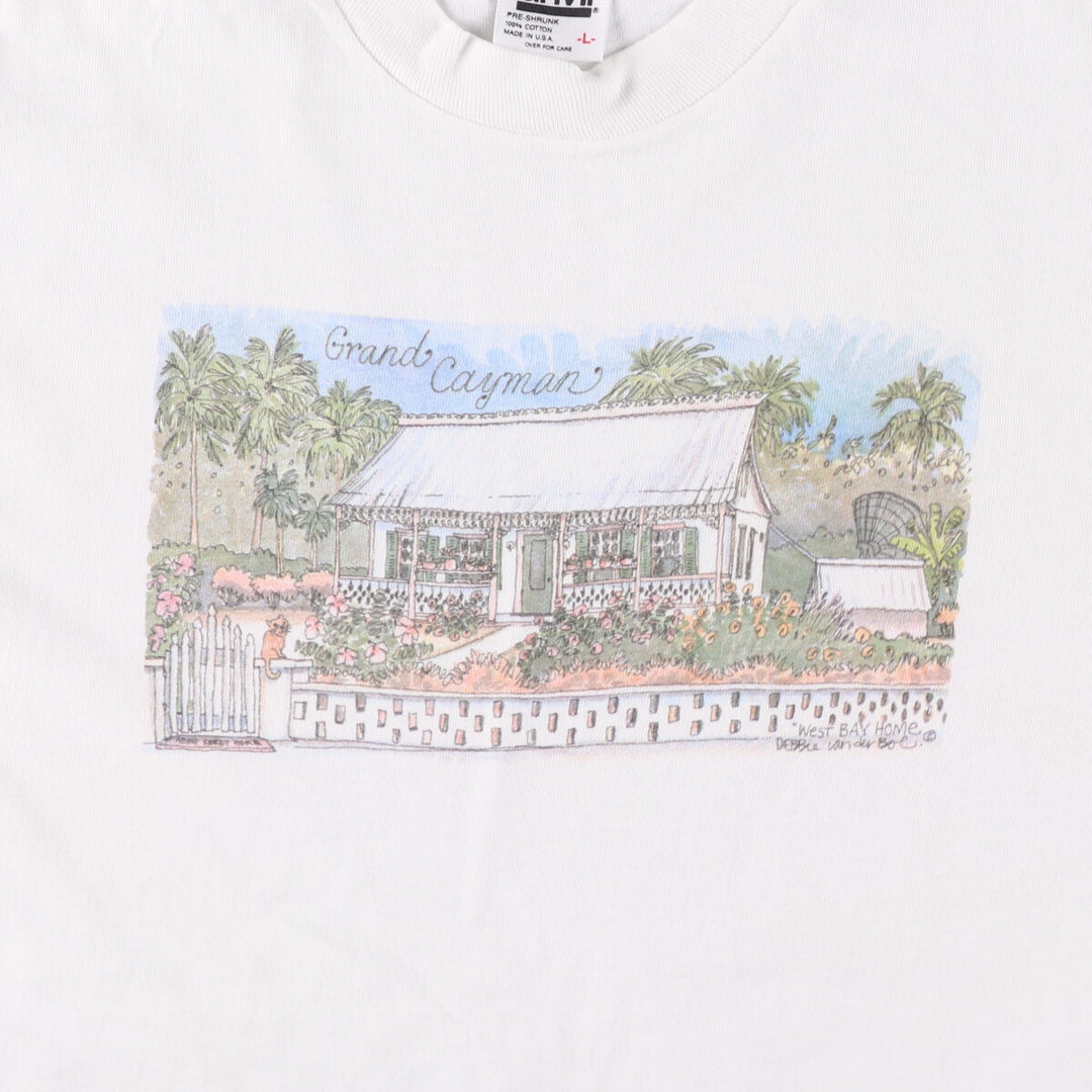 90'S Anvil Printed T-shirt, Made in USA, Men's L size, Vintage cotton white type Vintage Second Hand