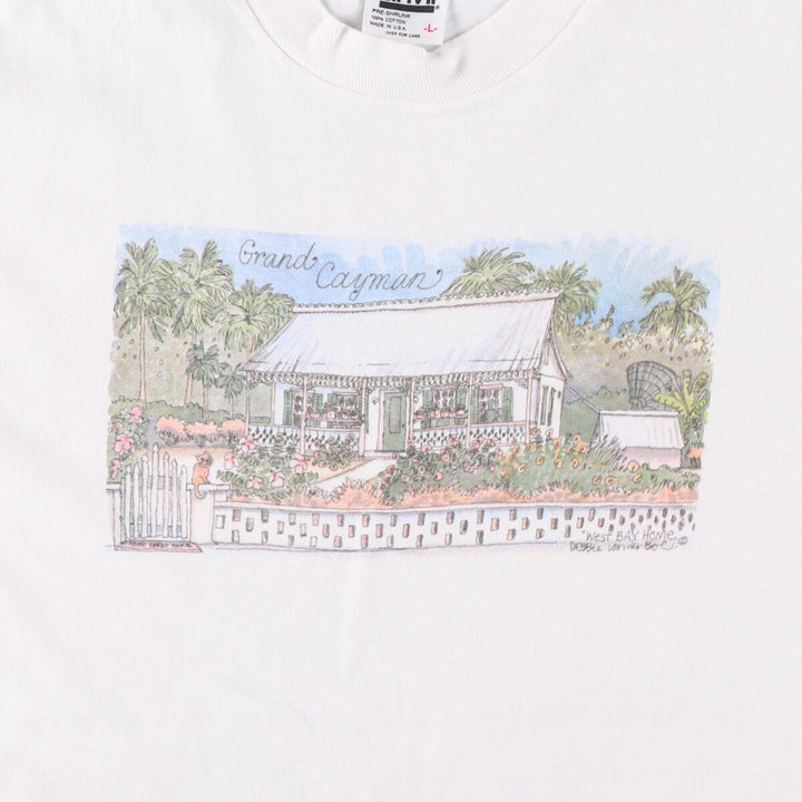 90'S Anvil Printed T-shirt, Made in USA, Men's L size, Vintage cotton white type Vintage Second Hand