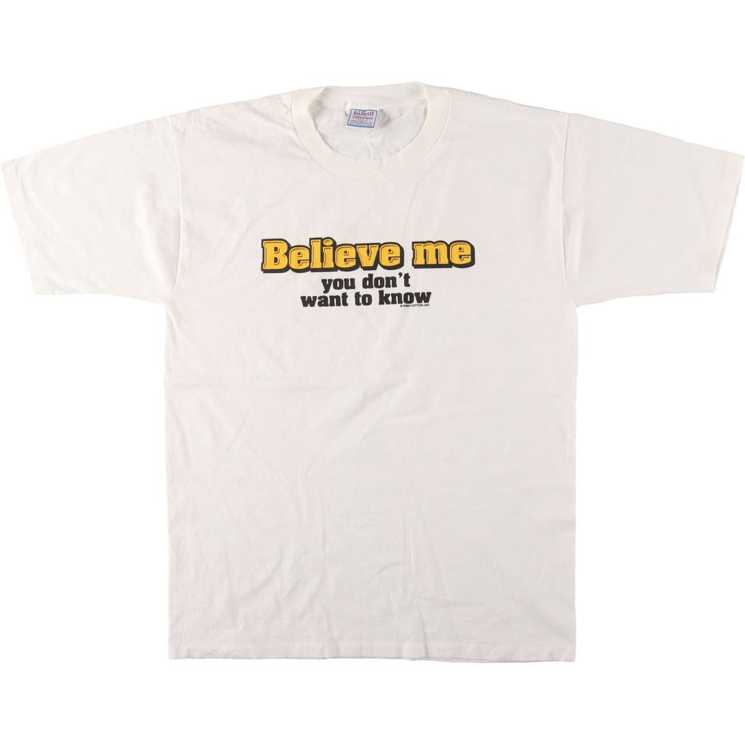 90'S All Sport Vintage Message Print T-Shirt, Made in USA, Men's Size L cotton white type Vintage Second Hand