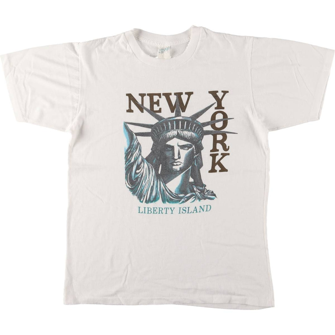 90'S Statue of Liberty NEW YORK LIBERTY ISLAND Printed T-shirt Made in USA Men's XL Vintage cotton white type Vintage Second Hand