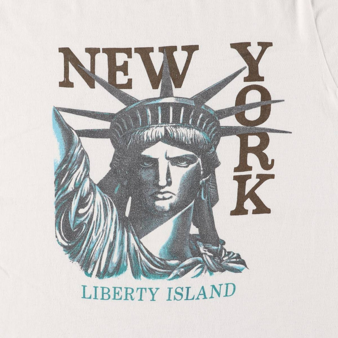 90'S Statue of Liberty NEW YORK LIBERTY ISLAND Printed T-shirt Made in USA Men's XL Vintage cotton white type Vintage Second Hand