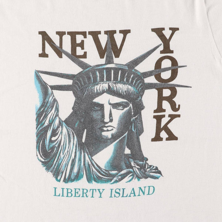90'S Statue of Liberty NEW YORK LIBERTY ISLAND Printed T-shirt Made in USA Men's XL Vintage cotton white type Vintage Second Hand