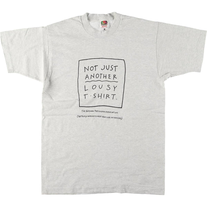 90'S Fruit of the Loom National Lice Association Message Print T-Shirt Made in USA Men's L Size Vintage cotton gray type Vintage Second Hand