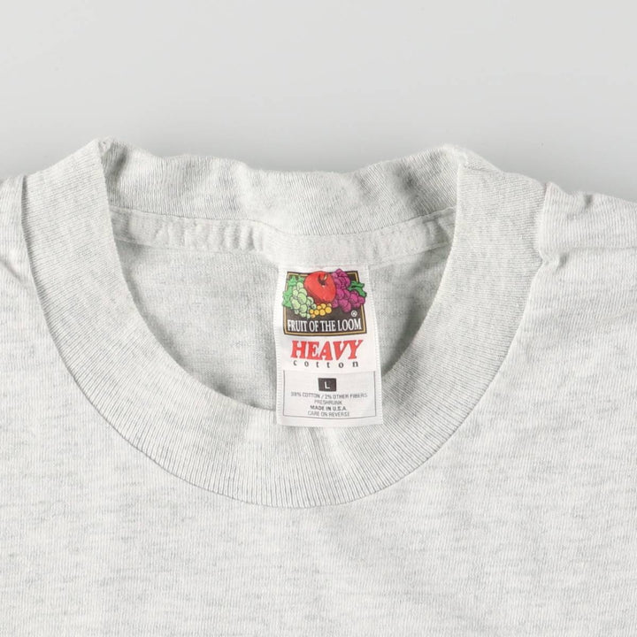 90'S Fruit of the Loom National Lice Association Message Print T-Shirt Made in USA Men's L Size Vintage cotton gray type Vintage Second Hand