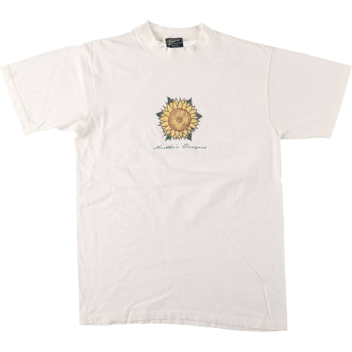 90'S FAMOUS SPORTSWEAR Sunflower Pattern Print T-shirt Made in USA Men's M Size Vintage cotton white type Vintage Second Hand