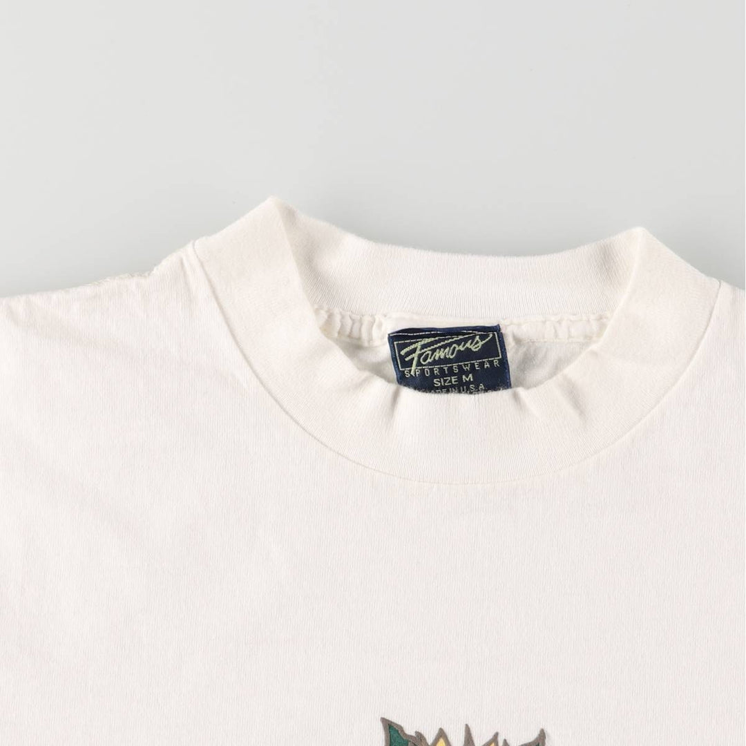 90'S FAMOUS SPORTSWEAR Sunflower Pattern Print T-shirt Made in USA Men's M Size Vintage cotton white type Vintage Second Hand