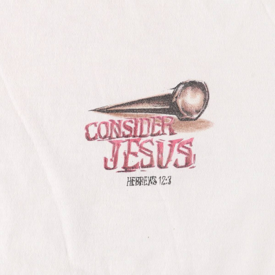00'S Delta DELTA JESUS CHRIST Jesus Christ Print T-shirt Men's L size cotton white type Vintage Second Hand