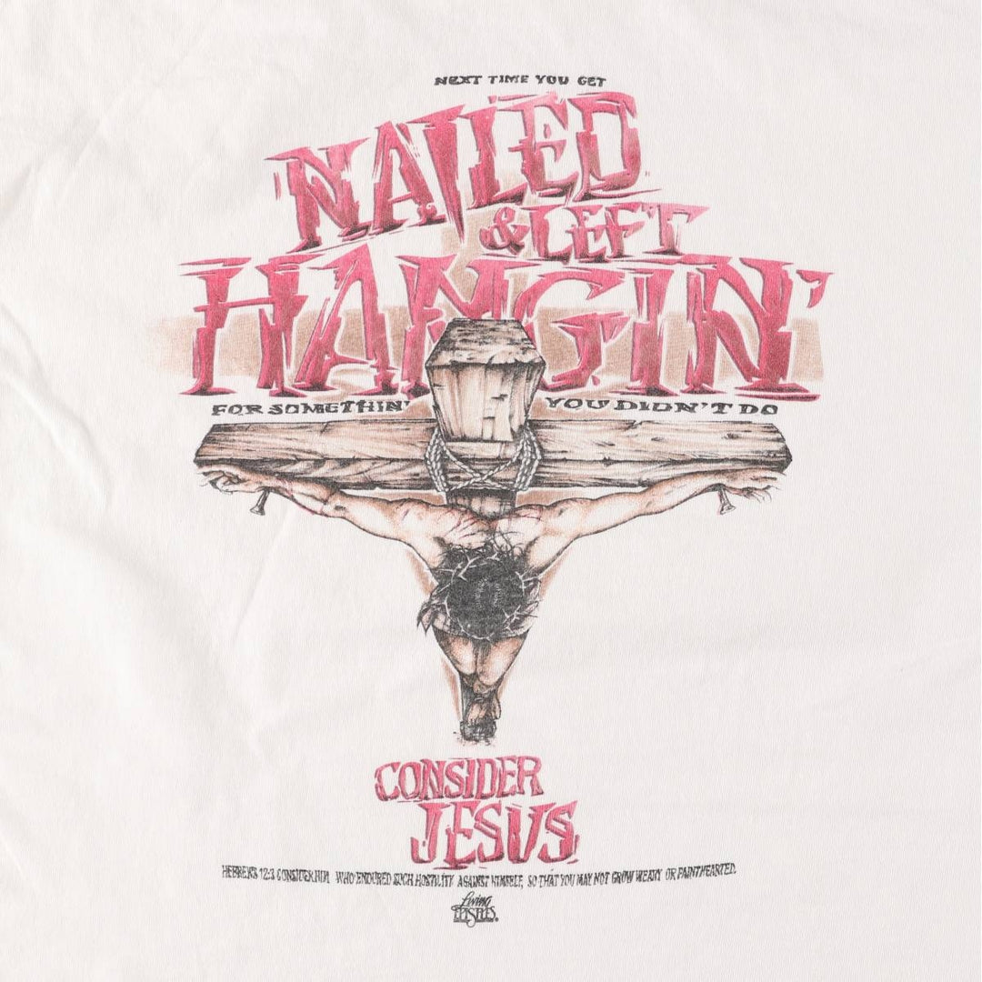 00'S Delta DELTA JESUS CHRIST Jesus Christ Print T-shirt Men's L size cotton white type Vintage Second Hand