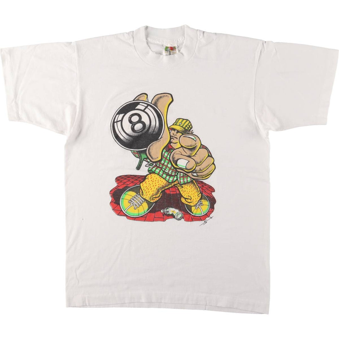 90'S Fruit of the Loom 8 Ball Pool Gangster Printed T-Shirt, Men's, Size L, Vintage cotton white type Vintage Second Hand