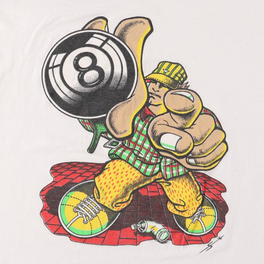 90'S Fruit of the Loom 8 Ball Pool Gangster Printed T-Shirt, Men's, Size L, Vintage cotton white type Vintage Second Hand