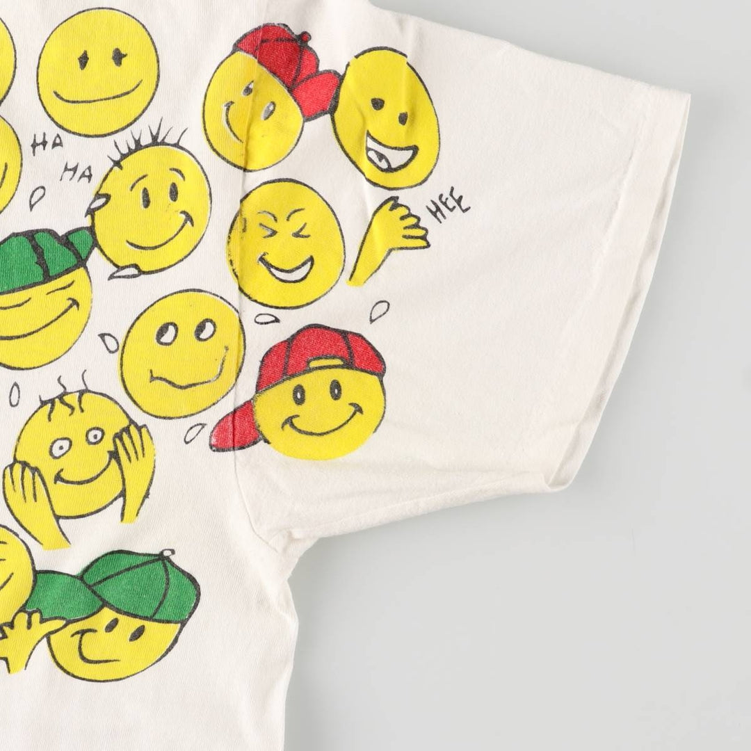 Vintage 90'S Delta Smile Smiley Face Large Print T-Shirt Made in USA Men's L cotton white type Vintage Second Hand