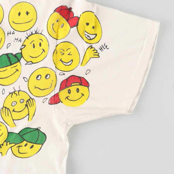 Vintage 90'S Delta Smile Smiley Face Large Print T-Shirt Made in USA Men's L cotton white type Vintage Second Hand