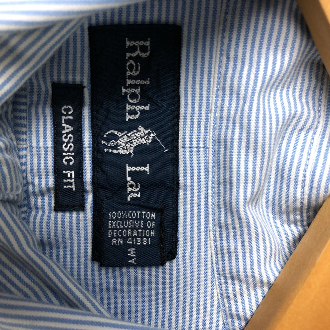 Ralph Lauren Classic Fit Long Sleeve Button Down Striped Shirt Men's M cotton Blue type light blue Vintage Second Hand