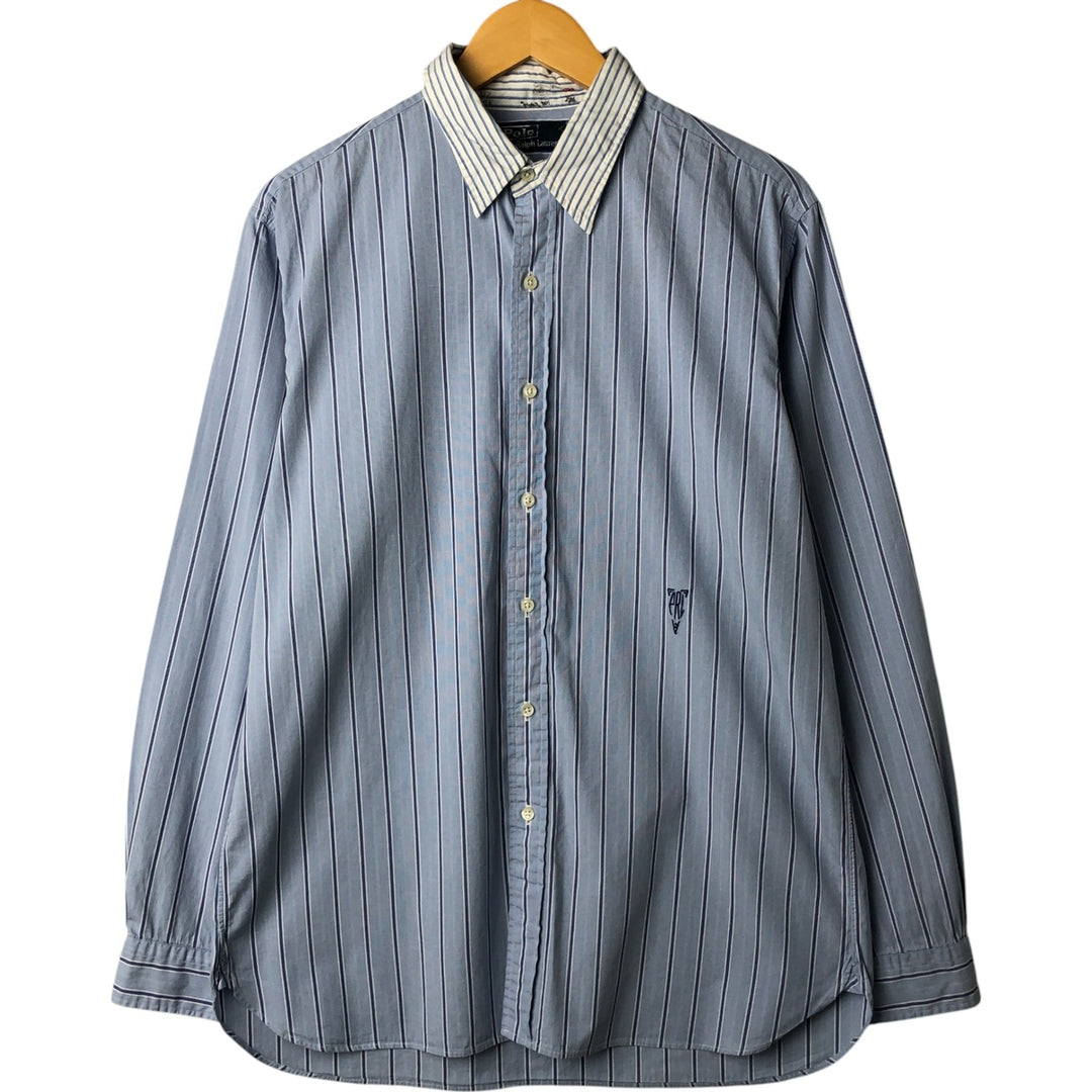 Ralph Lauren Polo by Ralph Lauren Long Sleeve Button-Down Striped Shirt, Men's Size L cotton Blue type light blue Vintage Second Hand