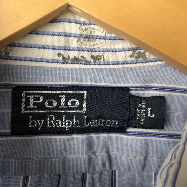 Ralph Lauren Polo by Ralph Lauren Long Sleeve Button-Down Striped Shirt, Men's Size L cotton Blue type light blue Vintage Second Hand