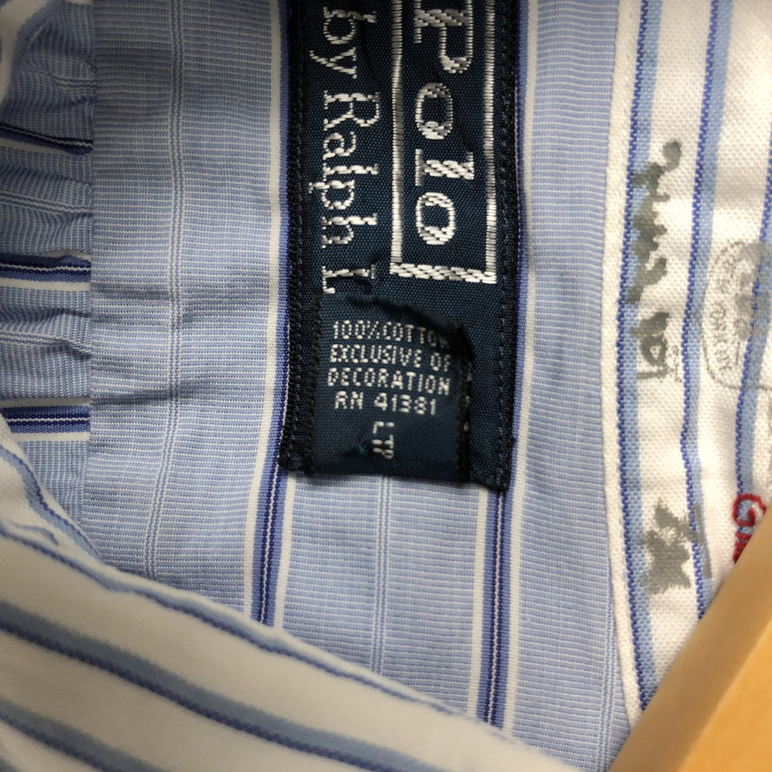 Ralph Lauren Polo by Ralph Lauren Long Sleeve Button-Down Striped Shirt, Men's Size L cotton Blue type light blue Vintage Second Hand
