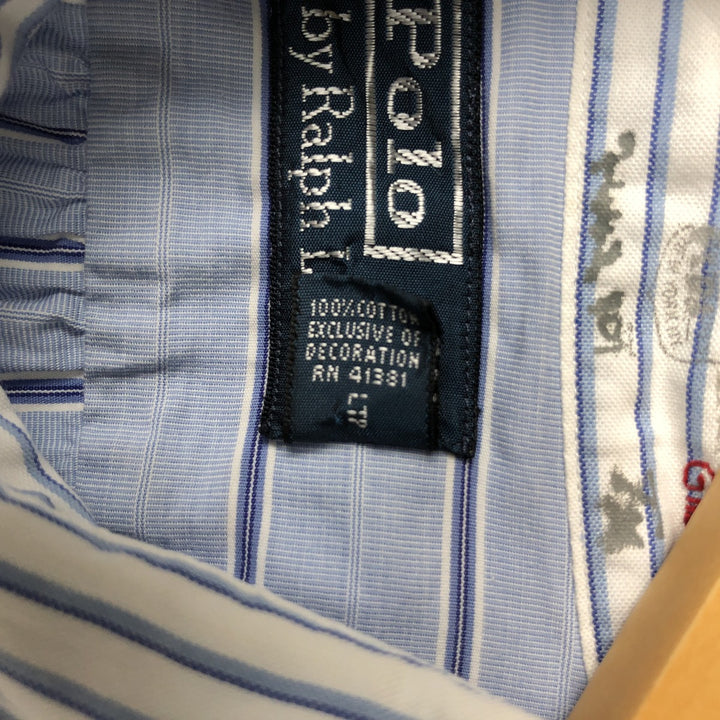 Ralph Lauren Polo by Ralph Lauren Long Sleeve Button-Down Striped Shirt, Men's Size L cotton Blue type light blue Vintage Second Hand