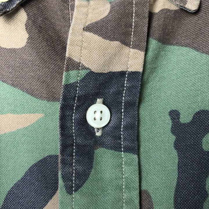 Ralph Lauren Camouflage Pattern Woodland Camo Long Sleeve Button Down Shirt Men's XXL cotton Khaki type brown Vintage Second Hand