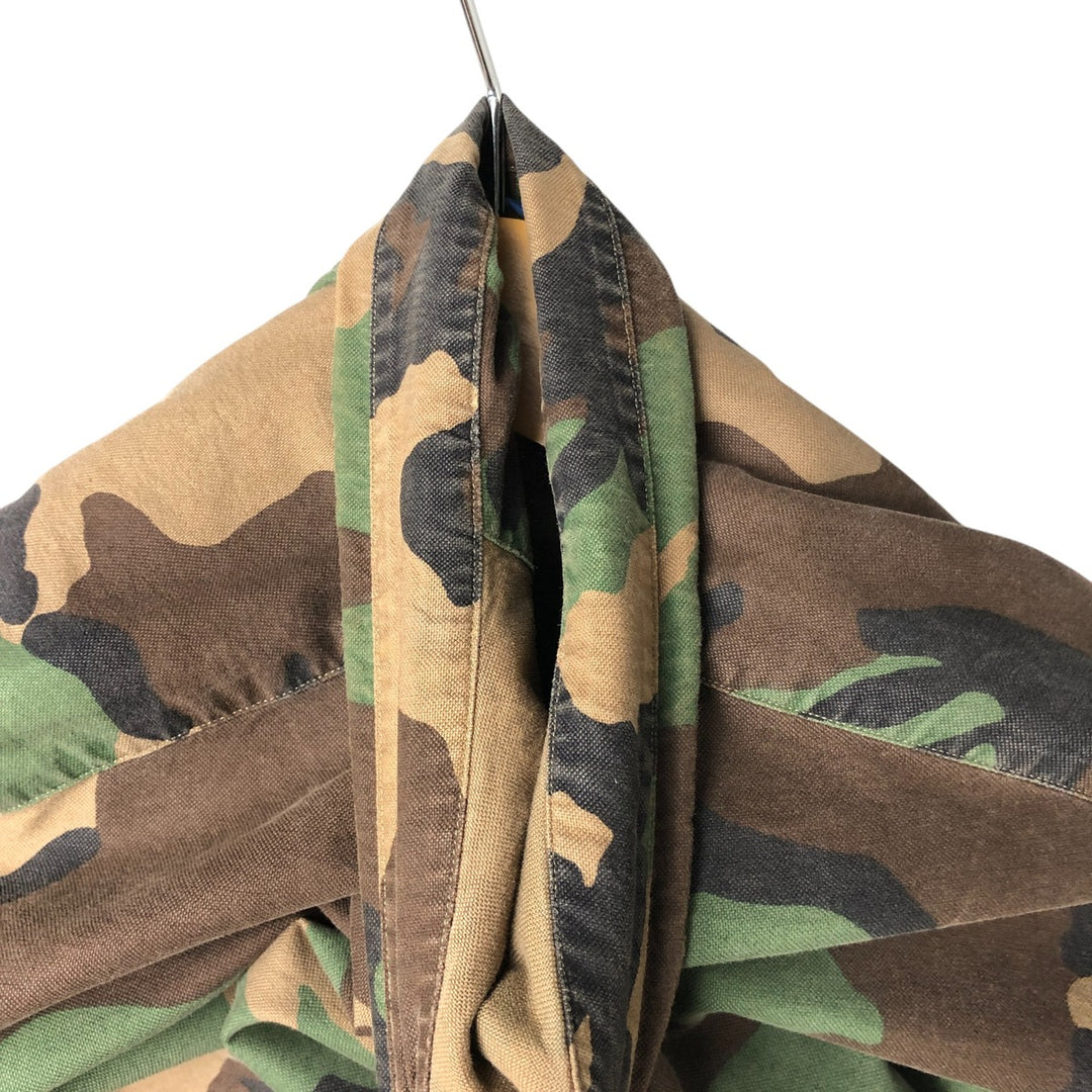 Ralph Lauren Camouflage Pattern Woodland Camo Long Sleeve Button Down Shirt Men's XXL cotton Khaki type brown Vintage Second Hand