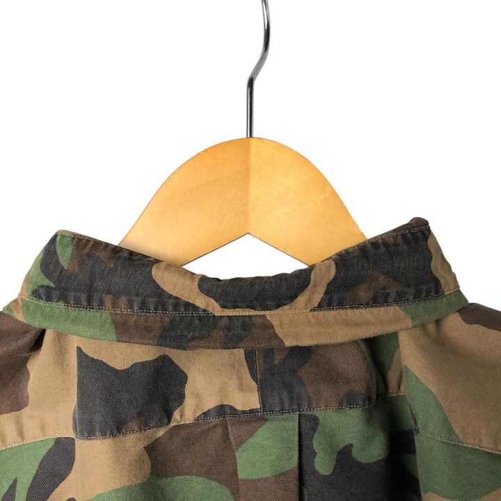 Ralph Lauren Camouflage Pattern Woodland Camo Long Sleeve Button Down Shirt Men's XXL cotton Khaki type brown Vintage Second Hand