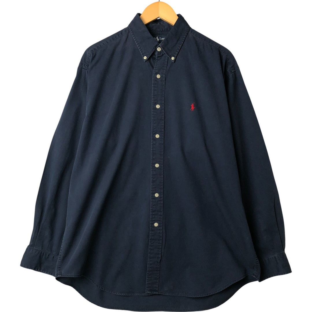 Ralph Lauren BLAIRE long sleeve button down shirt, men's size L cotton navy blue type Vintage Second Hand