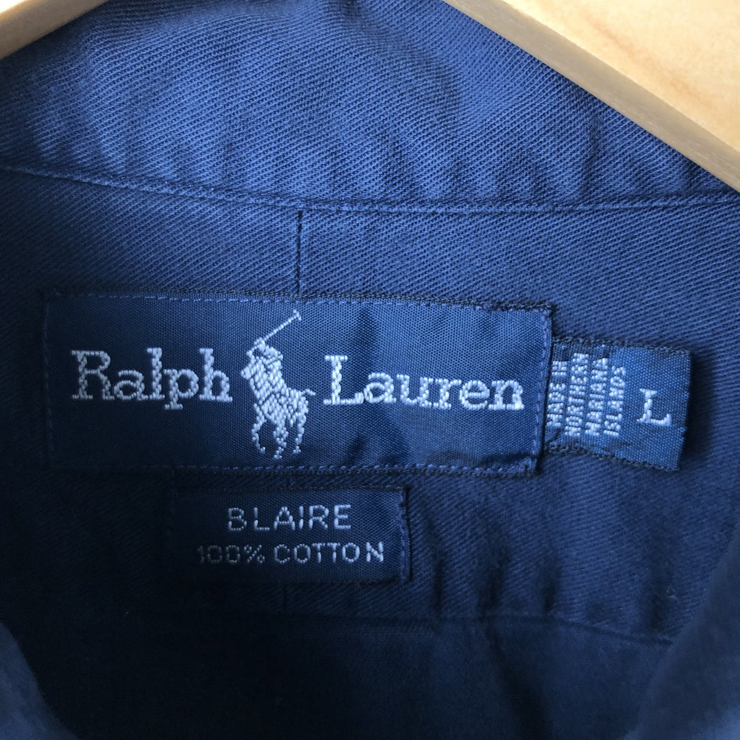 Ralph Lauren BLAIRE long sleeve button down shirt, men's size L cotton navy blue type Vintage Second Hand