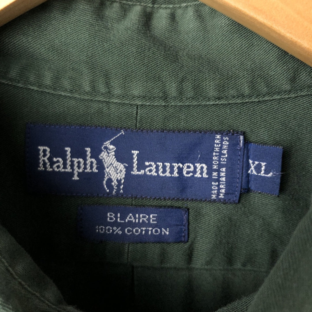 Ralph Lauren BLAKE long sleeve button down shirt, men's XL size cotton Green type dark green Vintage Second Hand
