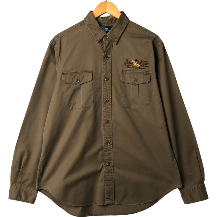 Ralph Lauren POLO RALPH LAUREN Long Sleeve Button Down Shirt Men's Size L cotton Khaki type brown Vintage Second Hand