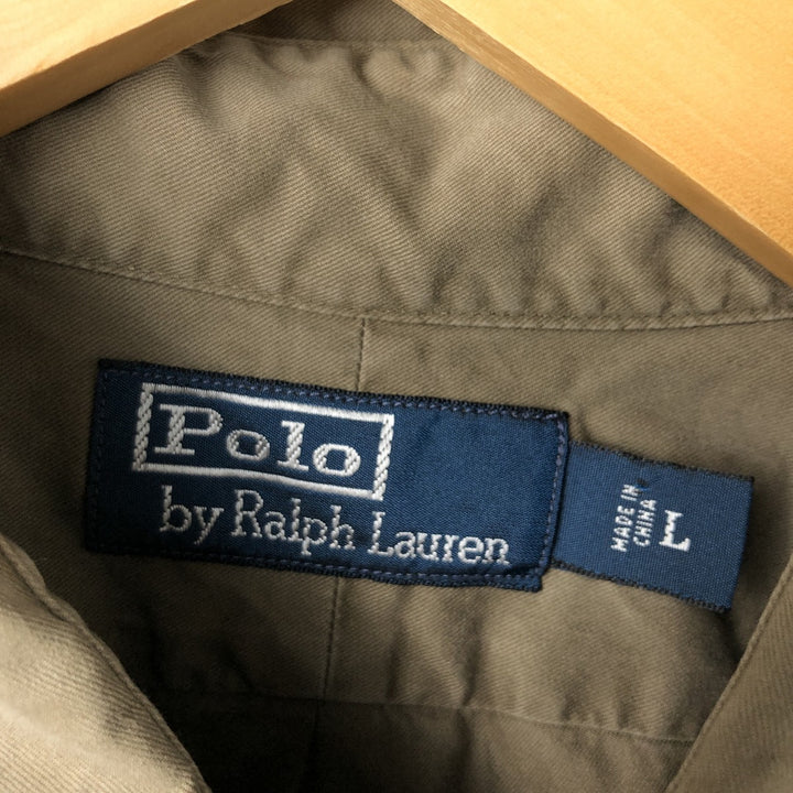 Ralph Lauren POLO RALPH LAUREN Long Sleeve Button Down Shirt Men's Size L cotton Khaki type brown Vintage Second Hand