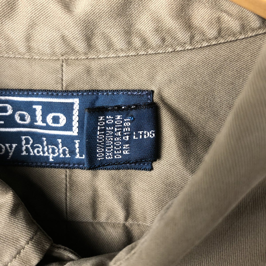 Ralph Lauren POLO RALPH LAUREN Long Sleeve Button Down Shirt Men's Size L cotton Khaki type brown Vintage Second Hand