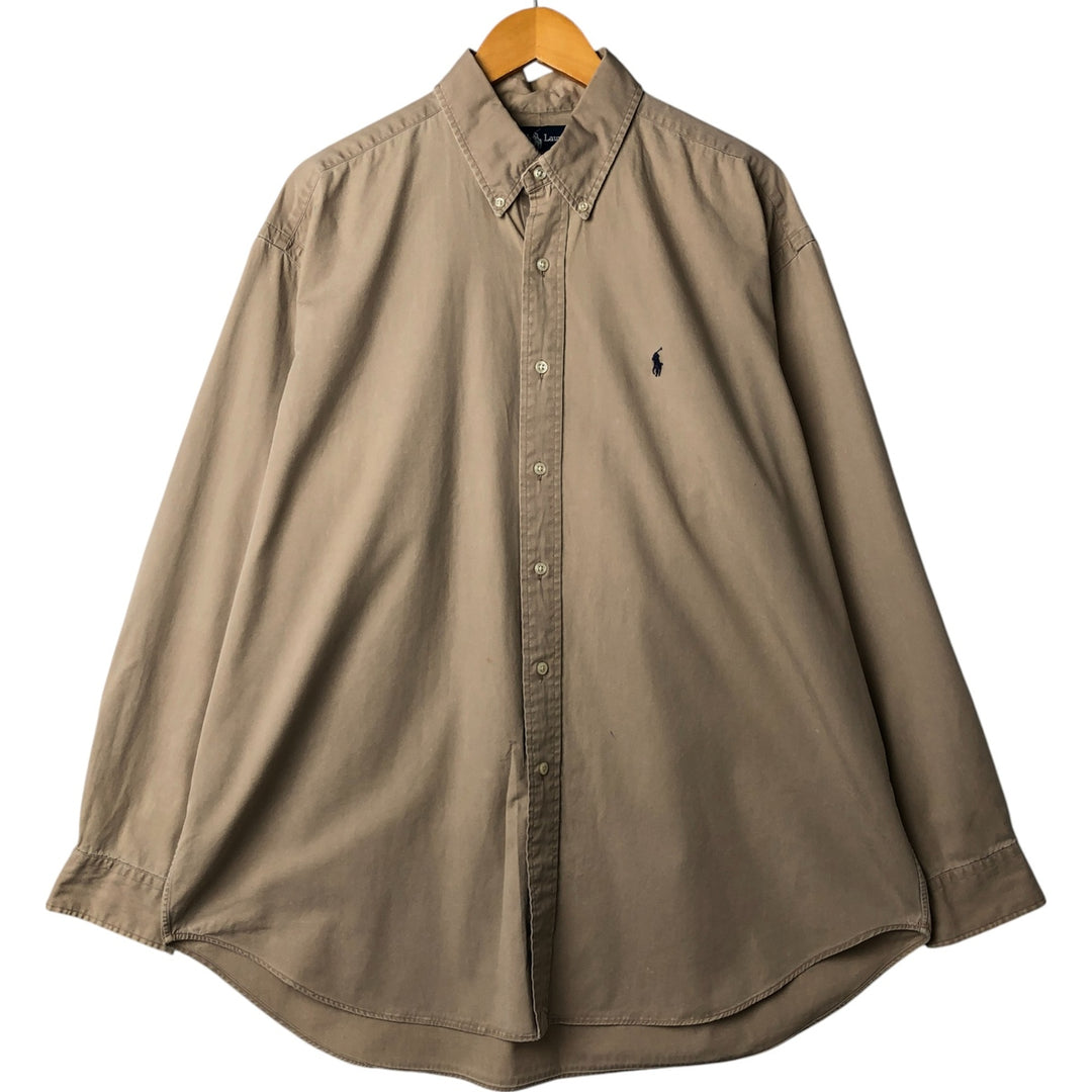 Ralph Lauren BLAKE long sleeve button down shirt, men's XL size cotton beige type brown Vintage Second Hand