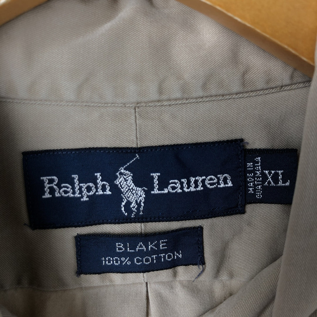 Ralph Lauren BLAKE long sleeve button down shirt, men's XL size cotton beige type brown Vintage Second Hand