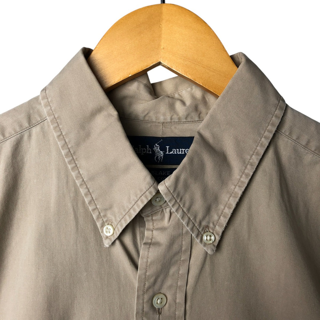 Ralph Lauren BLAKE long sleeve button down shirt, men's XL size cotton beige type brown Vintage Second Hand