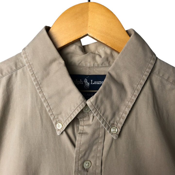 Ralph Lauren BLAKE long sleeve button down shirt, men's XL size cotton beige type brown Vintage Second Hand