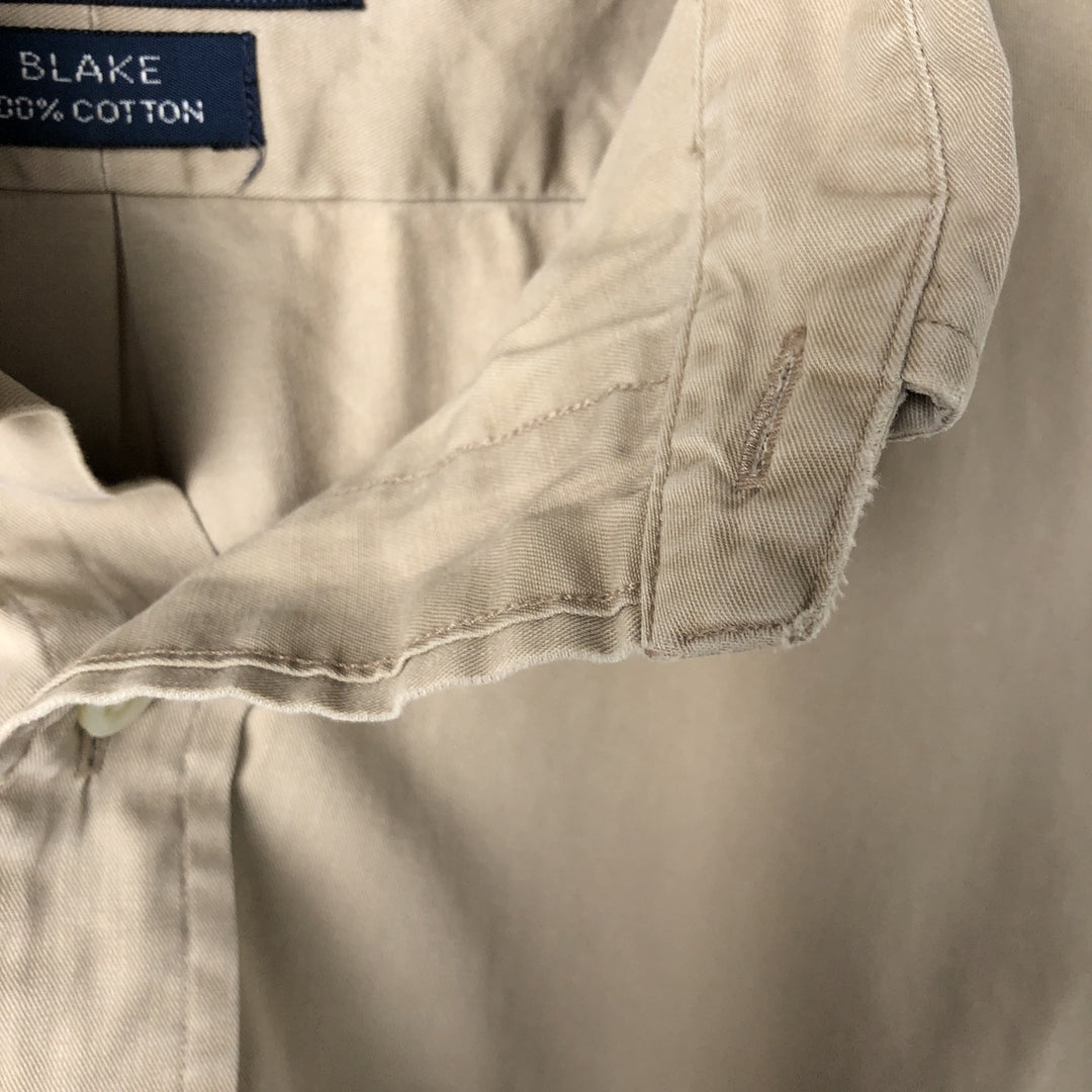 Ralph Lauren BLAKE long sleeve button down shirt, men's XL size cotton beige type brown Vintage Second Hand