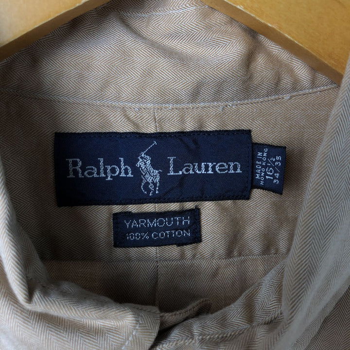 Ralph Lauren YARMOUTH long sleeve button down shirt, men's size L cotton Beige type Vintage Second Hand