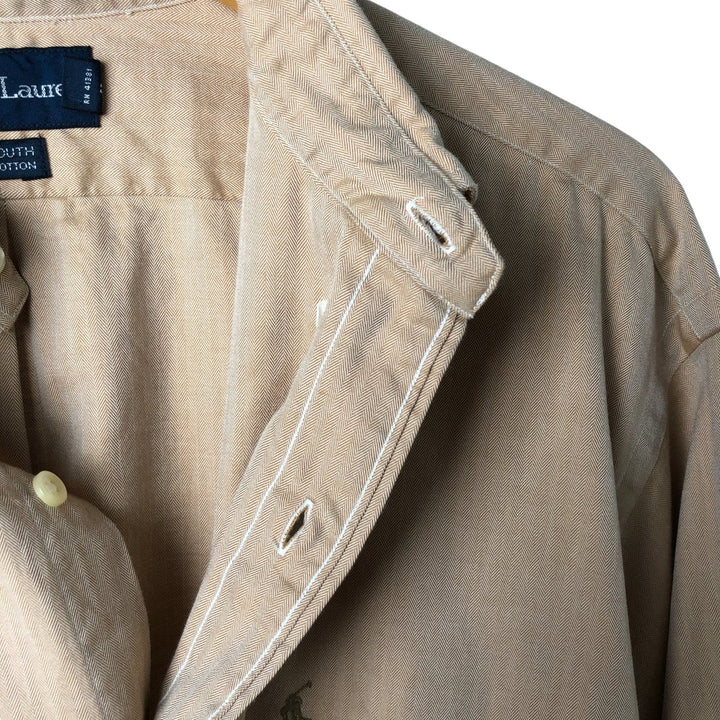 Ralph Lauren YARMOUTH long sleeve button down shirt, men's size L cotton Beige type Vintage Second Hand