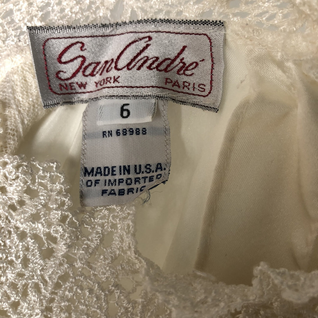 SAN ANDRE High-Neck Lace Long-Sleeve Ruffle Blouse, Made in USA, Women's Size Small polyester pale white type Vintage Second Hand