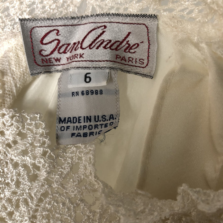 SAN ANDRE High-Neck Lace Long-Sleeve Ruffle Blouse, Made in USA, Women's Size Small polyester pale white type Vintage Second Hand