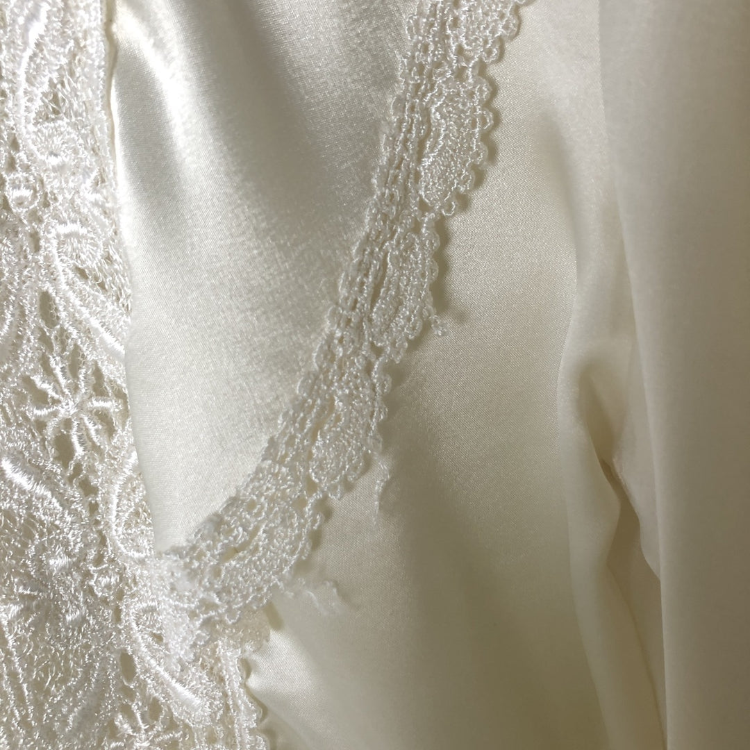 SAN ANDRE High-Neck Lace Long-Sleeve Ruffle Blouse, Made in USA, Women's Size Small polyester pale white type Vintage Second Hand