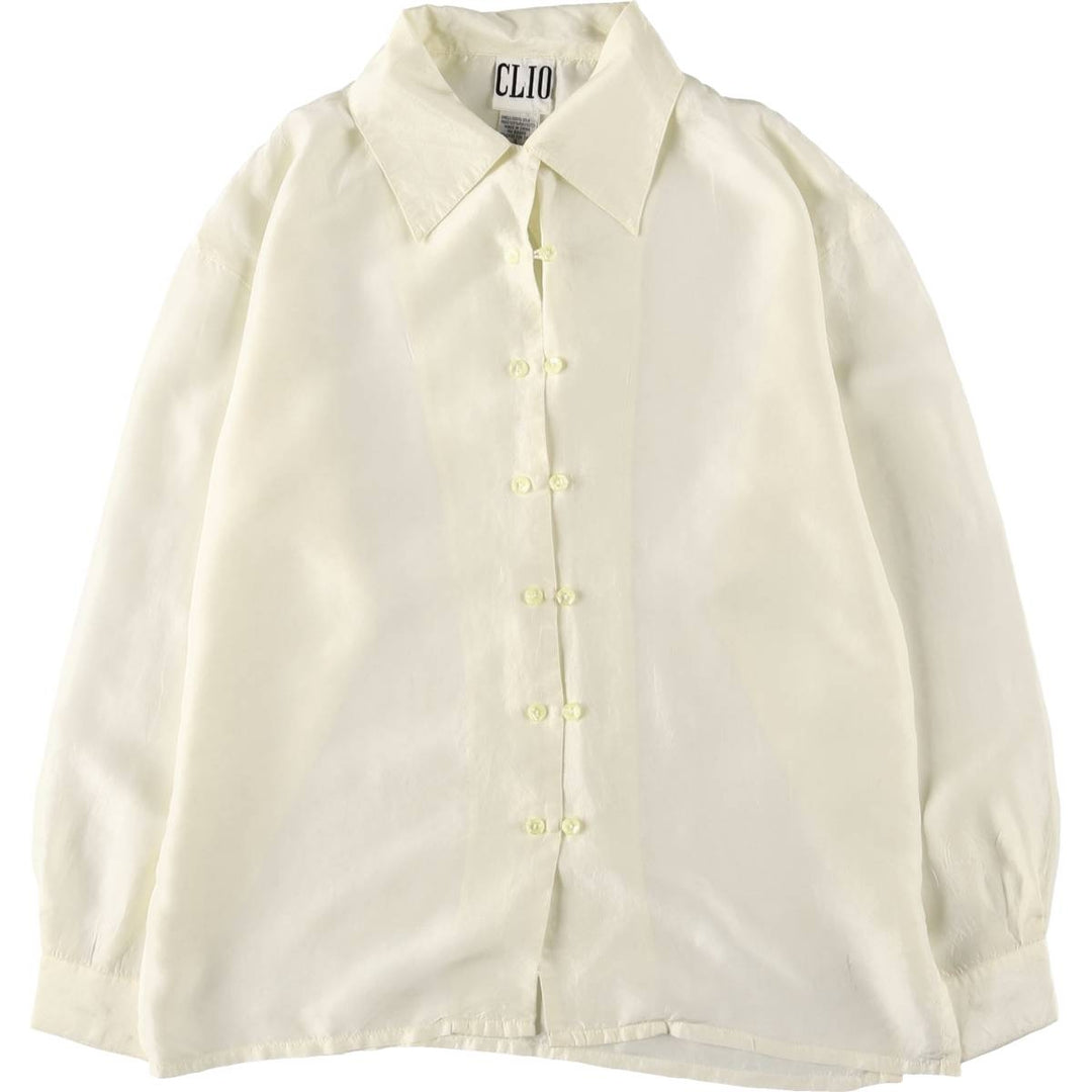 CLIO Open Collar Long Sleeve Silk Shirt, Box Shirt, Women's Size S silk pale white type Vintage Second Hand