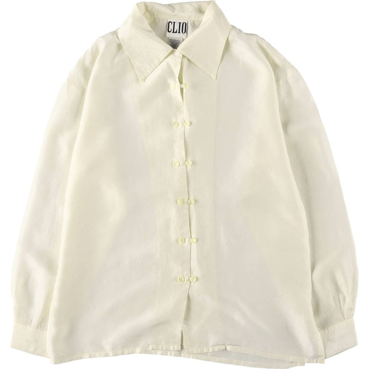 CLIO Open Collar Long Sleeve Silk Shirt, Box Shirt, Women's Size S silk pale white type Vintage Second Hand